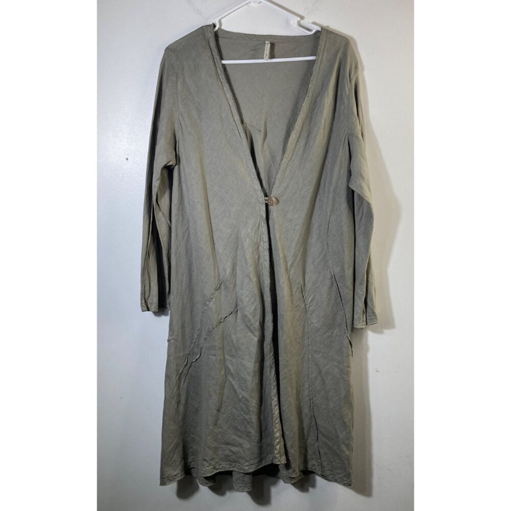 Womens Home‎ Frocks Linen Lagenlook Button Cardigan Cover Kaftan Frock Green M